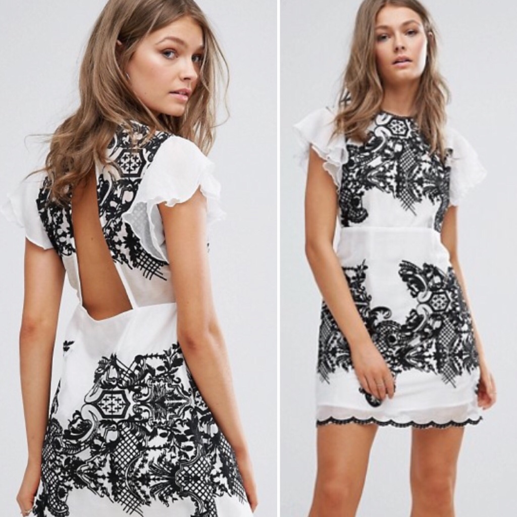 Sale Nwt Foxiedox Embroidered Mini Dress Ruffle Sleeves Xs
